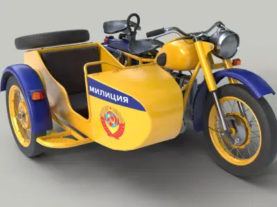 Heavy patrol motorcycle M-67-36 Ural Low-poly 3D model