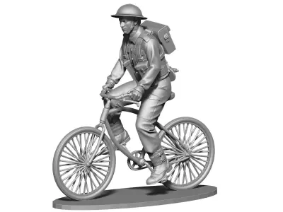 British soldier  ww2 with bicycle  3D print model
