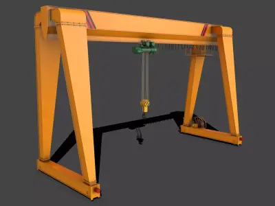 PBR Single Girder Gantry Crane V2 - Yellow Dark Low-poly 3D model