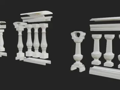 Balusters 3D set of wooden railings 3D model