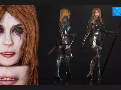 Female Knight Full Plate Gaming Unreal Engine Project Low-poly 3D model