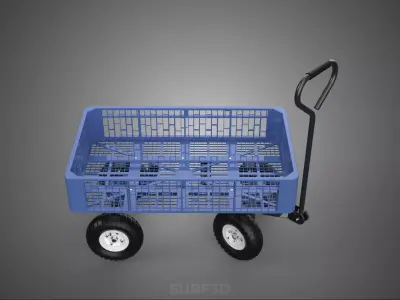 HEAVY DUTY CRATE BASKET TRAY BED TUB WAGON DOLLY TRAILER CART 4W 3D model