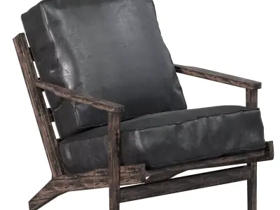 Old Leather arm chair with wooden frame 3D model