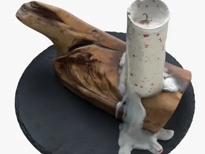 Candle and wooden holder 3D model