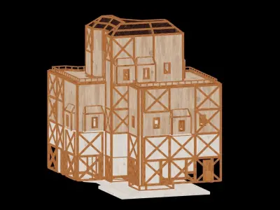 Medieval Low Poly Building  Castle Wooden Village Stone House 23 Low-poly 3D model