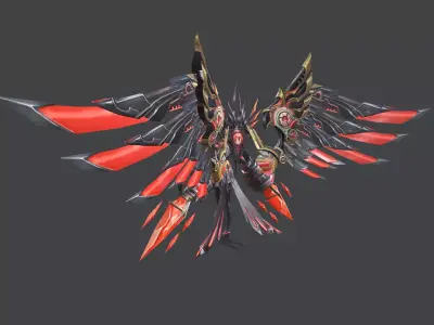 Red Flying Mecha Women  Outfit Low-poly 3D model