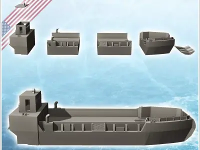 LCM-8 variant transport river boat - Modern WW2 WW1 World War Di 3D print model