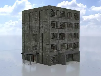 Old military barrack version 1 ruin 9 Low-poly 3D model