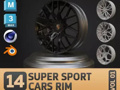 14 Super Sport Cars Rim Base Mesh  Game Ready Low-poly 3D model