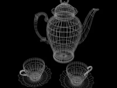 Antique tea set for two with elegant teapot Low-poly 3D model