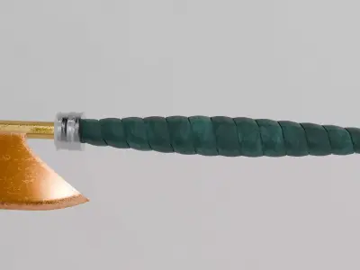 An axe with a green sheathed handle 3D model