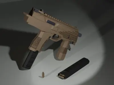 low-poly mp 9 gun on table Low-poly 3D model