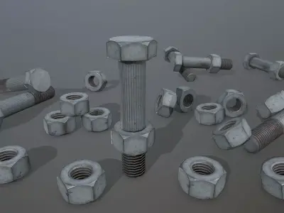 Bolts bolt and nut Low-poly 3D model 8
