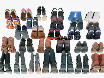 29 pairs of womans and mans shoes boots sneakers sandals slippers 3D model