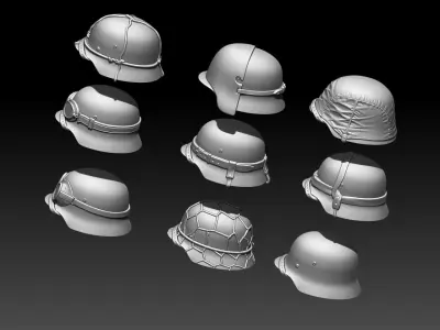 helmets group of silver shoes 3D print model
