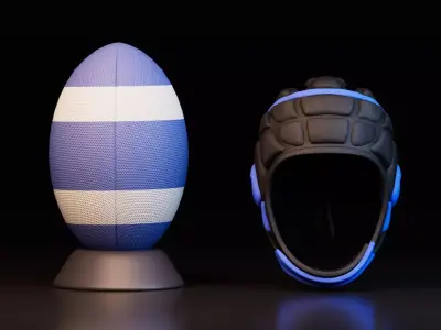 Rugby Ball and Protective Headgear 3D model