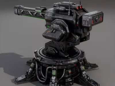 Heavy Sci-Fi Plasma Defense Turret - PBR Game Ready Low-poly 3D model
