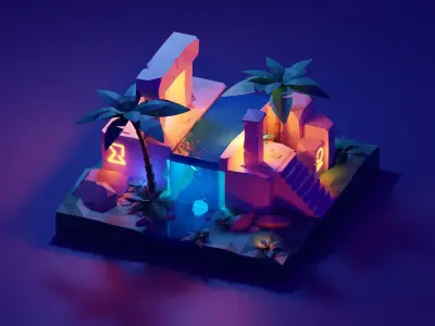 Cartoon Ancient Ruin night 3D model