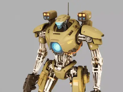 Military Assault Mech  Olive Core Low-poly 3D model