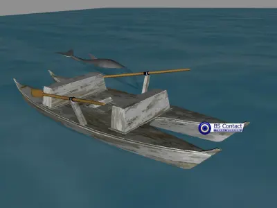 Catamaran with Dolphin Low-poly 3D model