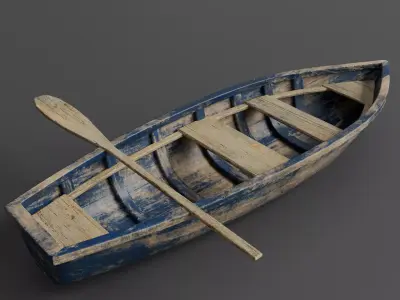 Old Small Wooden Paddle Boat 3D model