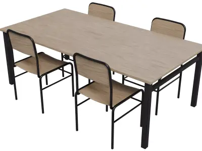 Military dining hall table and chair Low-poly 3D model