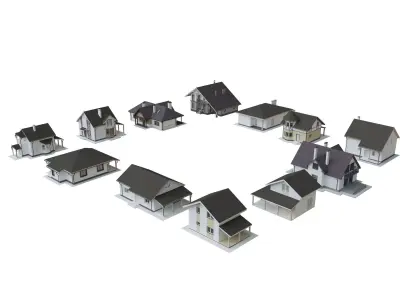 Cottage Houses- 12 Pack Low-poly part 2 3D model