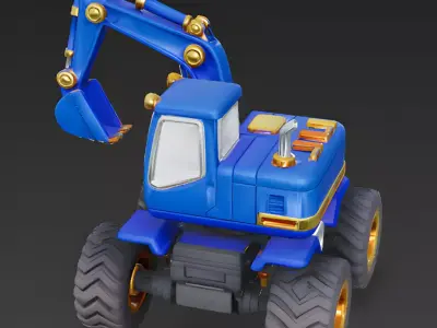 Royal-Rigger Blue Wheeled Excavator 3D Model Low-poly 3D model