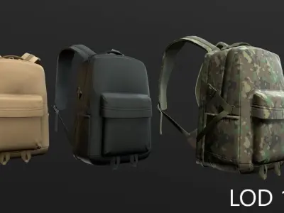 Backpack 2 LODs 3 colors Low-poly 3D model