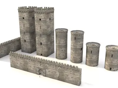 Medieval castle parts Low-poly 3D model