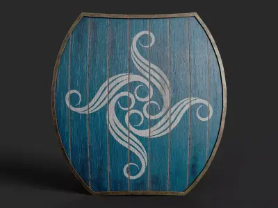 Slavic hybrid shield-painted blue with spiral symbol Low-poly 3D model
