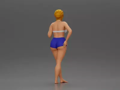 woman posing barefoot wearing top and shorts stylishly 3D print model