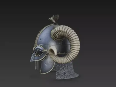 Ancient Norse Raven  Ram Horned Fantasy Helmet  Game Ready PBR 3D model