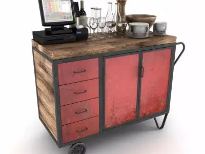 Red Industrial Metal Cupboard waiter station loft style 3d model 3D model