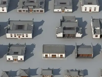 town Chinese style commercial residential buildings 3D model get