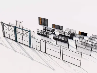 Metal Fences with Gate Design Pack 3D model