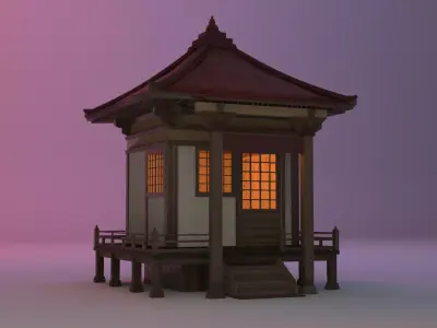  Buddhist Shrine Japanese Build House Free low-poly 3D model