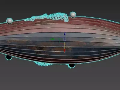 Old Wooden Fishing Rowboat with Net and Buoys 3D model  3D model
