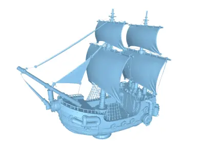 Stylized Pirate Ship 3D Model Cartoon Fantasy Sailing Boat 3D model