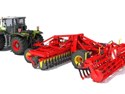 Tractor with Trailed Disc Harrow 3D model buy