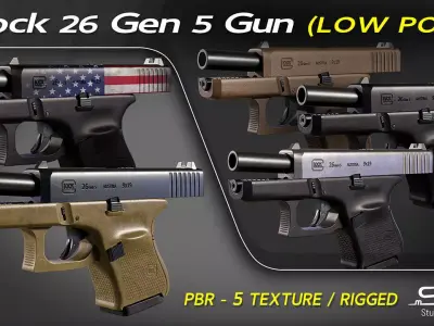 Glock 26 Gen 5 Gun and Rigged Low-poly 3D model