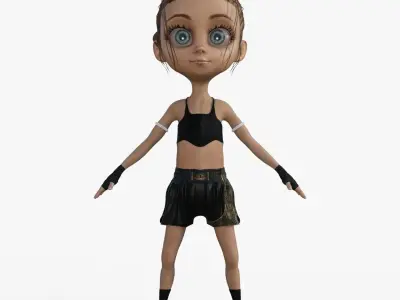 Cartoon Boxer girl Rigged 3D model