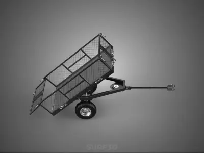 TIPPING TRAILER CARGO CART WAGON METAL GRID BED GARDEN UTILITY 2 3D model