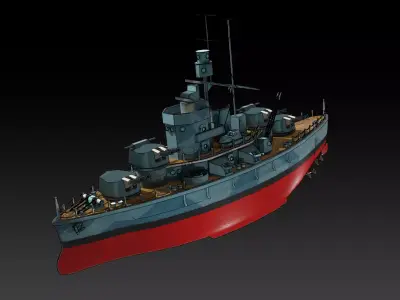 Cartoon British Battleship Low-poly 3D model