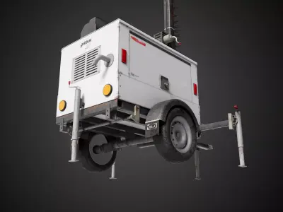  Portable Floodlight Generator Trailer Industrial Prop Low-poly 3D model