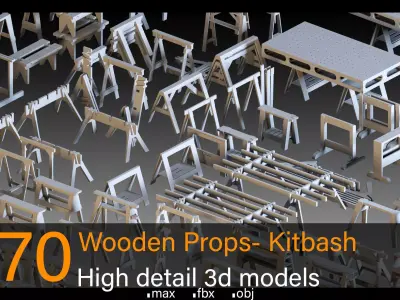 70 Wooden Props- Kitbash- High detail 3d models Low-poly 3D model