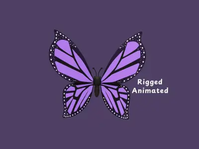 Cartoon Butterfly Wing Flapping 04 Animated Low-poly 3D model