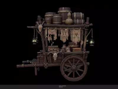 Stylized Merchant And Alchemist Cart Low-poly 3D model