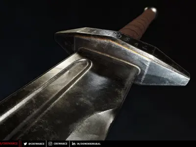 Runic Flachion Sword - Steel and Bronze - PBR game ready weapon Low-poly 3D model