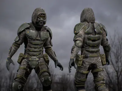 Gameready  post-apocalyptic armored soldier Low-poly 3D model